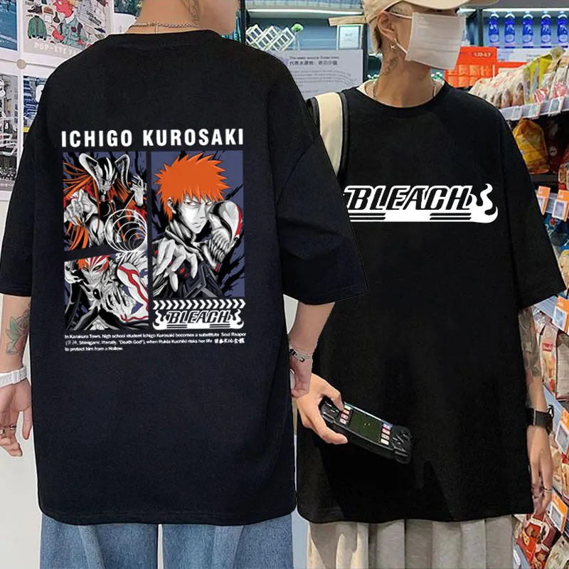 

Anime Bleach Kurosaki Ichigo Graphic T-shirt Men Women Pure Cotton Tshirt Unisex Streetwear Man Manga Casual Vintage Loose Tees
