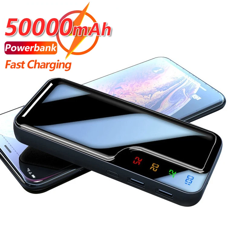

50000mAh Power Bank Portable Phone Charger with 2 USB Ports PoverBank External Battery Fast Charging For Xiaomi IPhone SAMSUNG