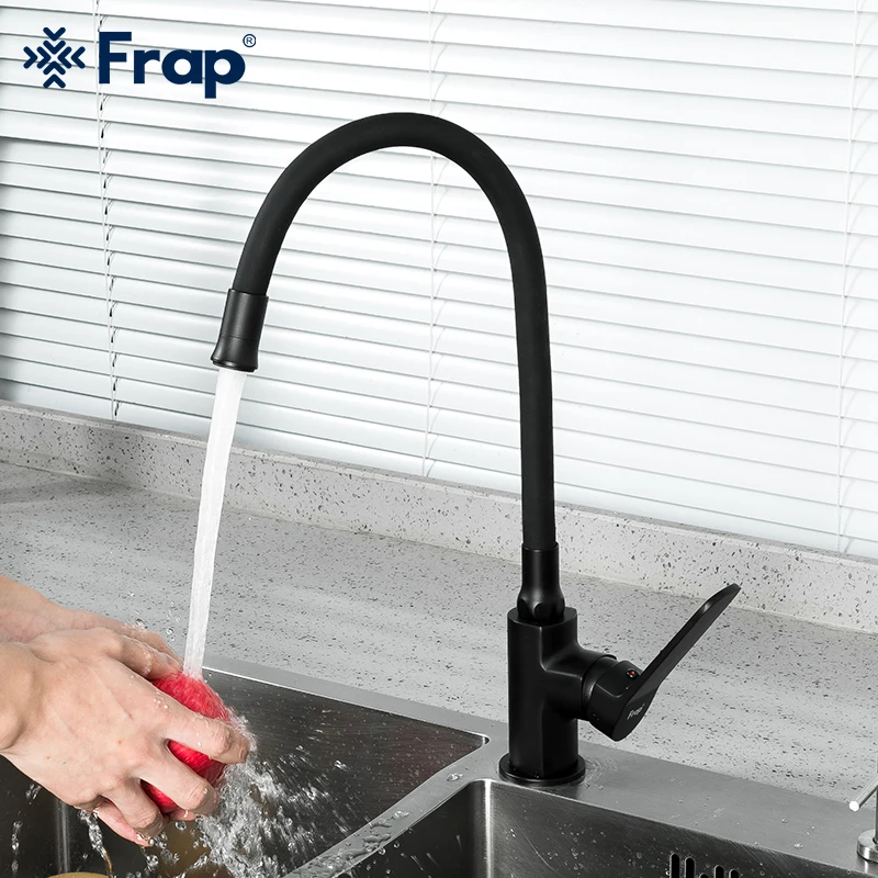 

Frap Black Kitchen Faucet Gourmet Kitchen Faucet Rubber Tube Kitchen Tap Flexible Rotatable Cold and Hot Mixer