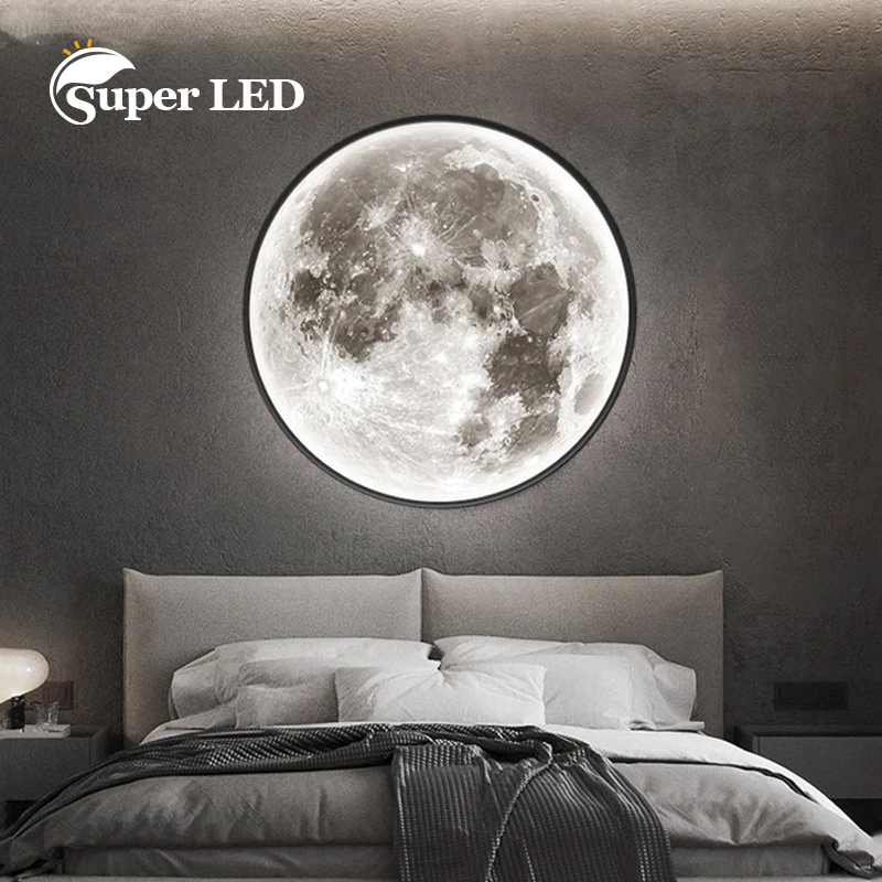 

Background Decoration Moon Wall Lamp Aisle Corridor Mural Art Sconce Foyer Hallway Gallery Kid Bedroom Bedside Led Celing Light