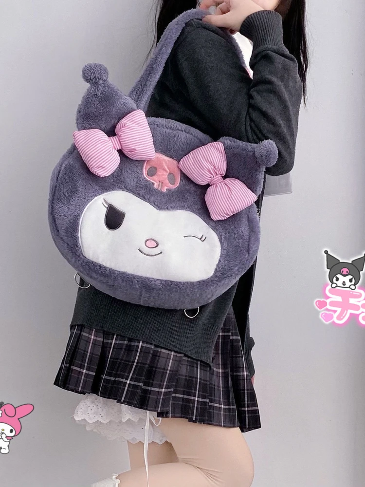 Japanese Cute Student JK Portable Crossbody Backpack Kuromi Plush Bag Large Capacity Daily Sanrio Cartoon student school