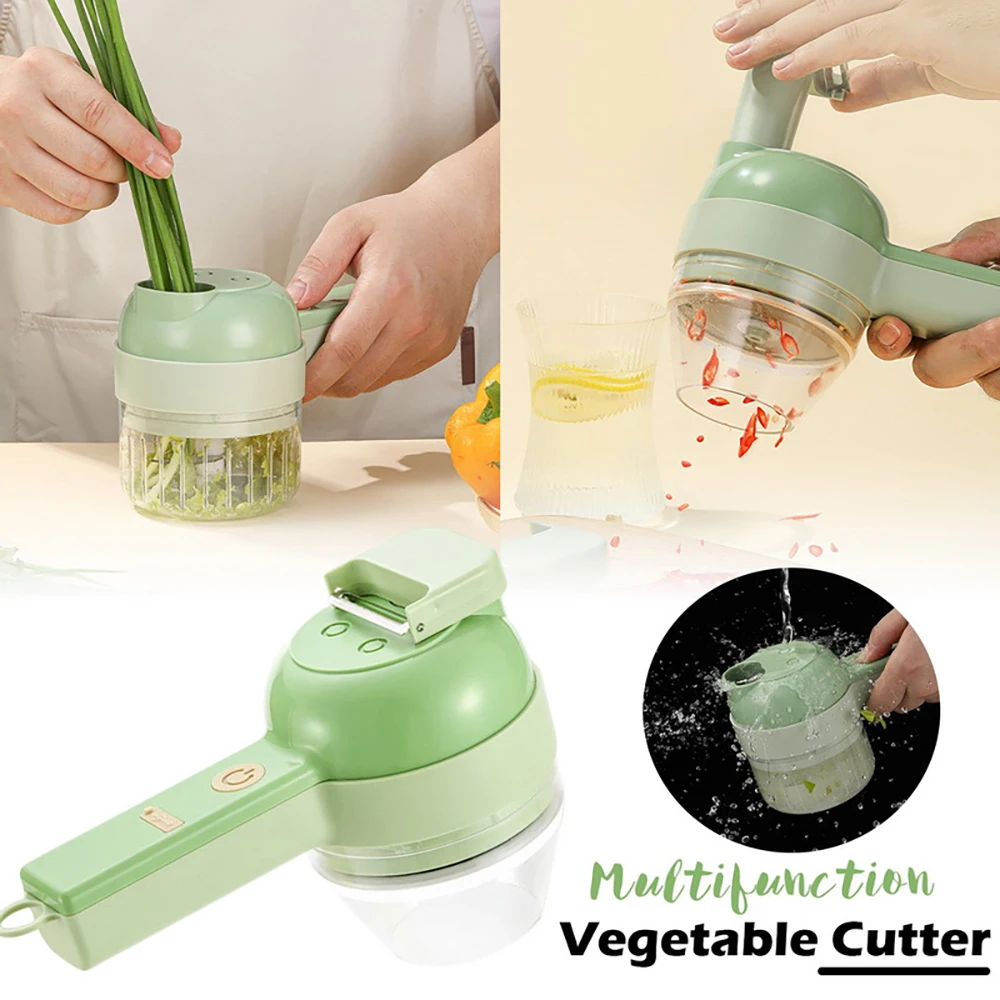 

4 In1 Multifunctional Electric Vegetable Cutter Slicer Garlic Mud Masher Chopper Cutting Pressing Mixer Food Slice USB Charging
