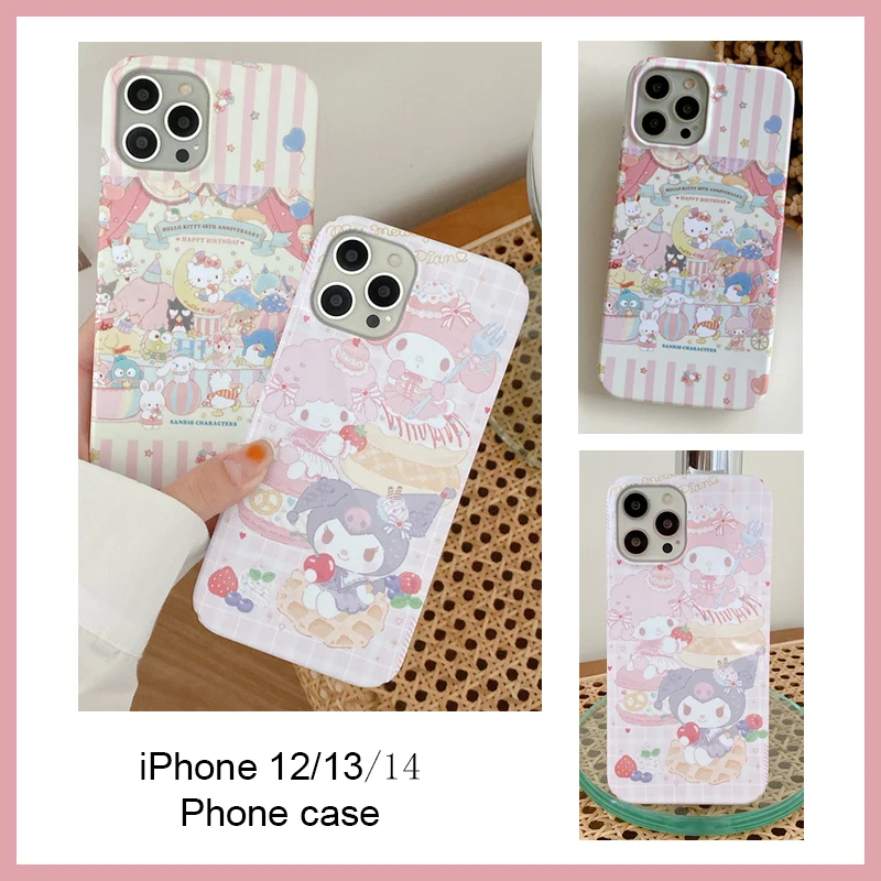 

Чехол для телефона KAWAYI Sanrio Kuromi Hello Kitty iPhone 12/13/14 силиконовый с защитой от падения с персонажами аниме Рождественский подарок на день рождения