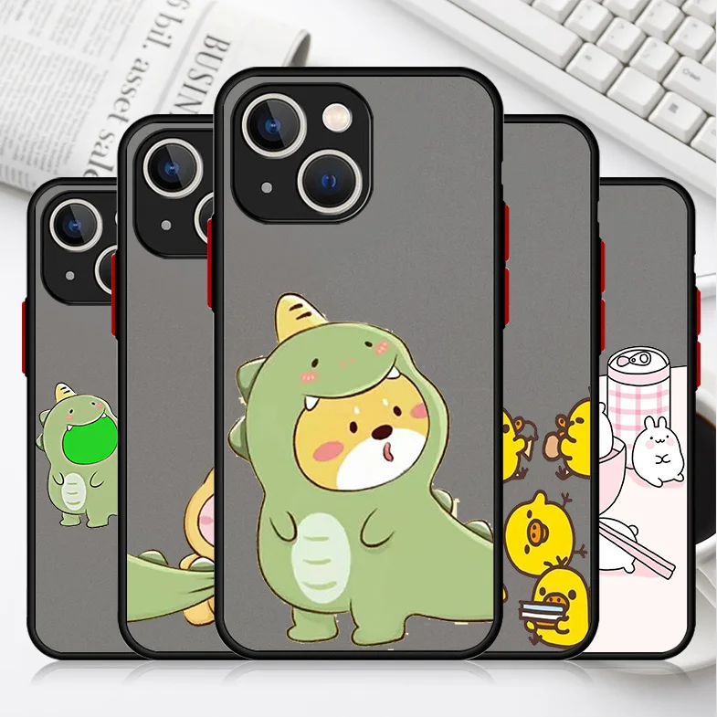 

Shockproof Phone Case For Apple iPhone 13 14 12 Mini 11 Pro Max X XS XR 7 8 Plus 6 6S SE Matte Hard Cover Lovers Little Dinosaur