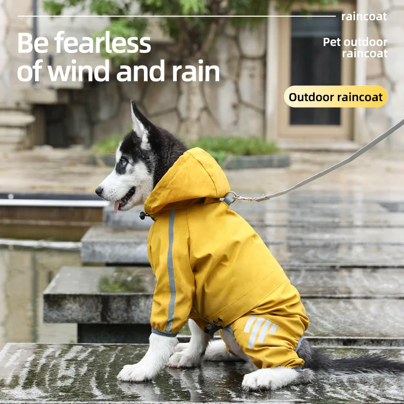 

New type of towing dog four legged raincoat waterproof large, medium, and small dog pets' outdoor clothes on rainy days