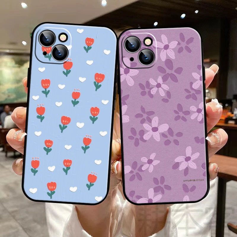 

Cartoon Flowers Phone Case For Funda iPhone 13 11 Pro Max 12 Mini X XR XS Max 6 6s 7 8 Plus SE 2020 Celular Carcasa