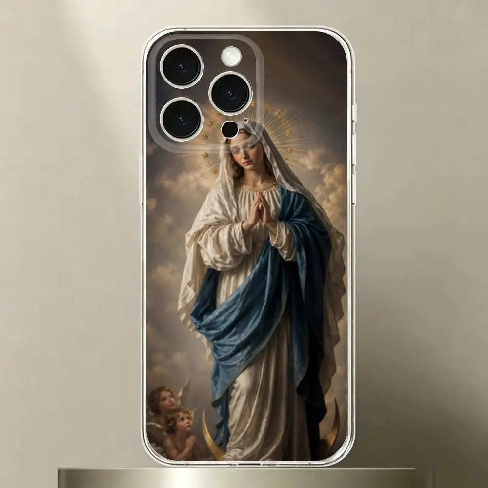 Фото Чехол для телефона с изображением Девы Марии для iPhone 16, 15, 11, 13, 14 Pro Max, 7, 8 Plus, X, Xr, Xs Max, SE2020, 12 mini, прозрачный чехол №5