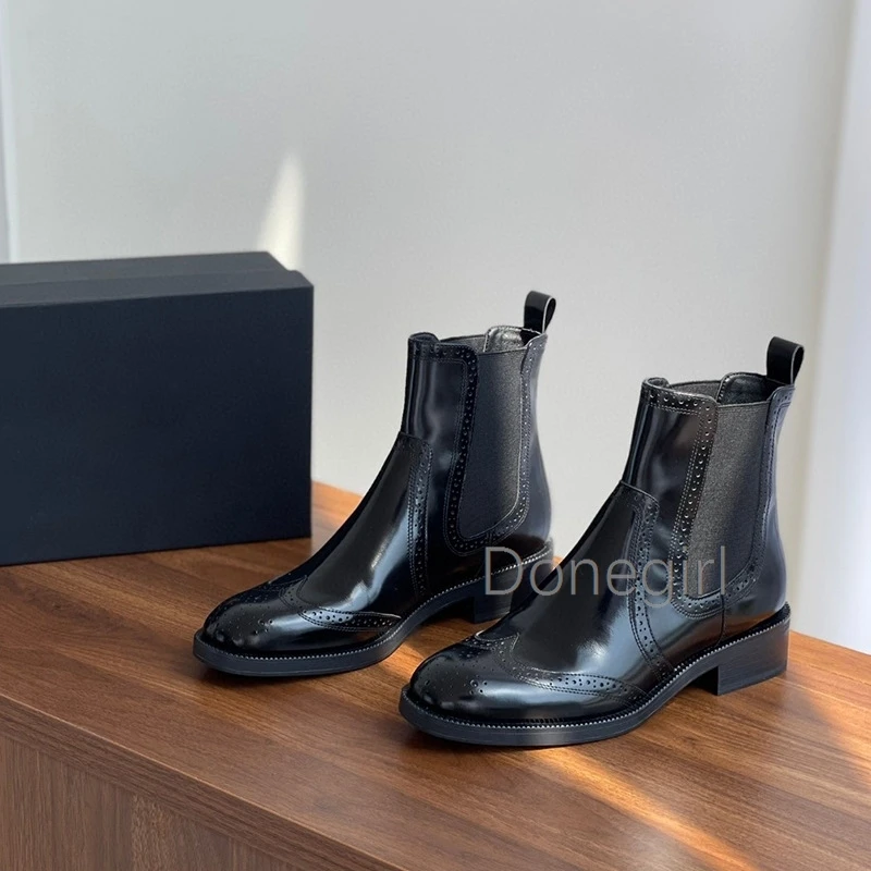 Женские ботинки челси из натуральной кожи полусапожки воловьей с круглым носком