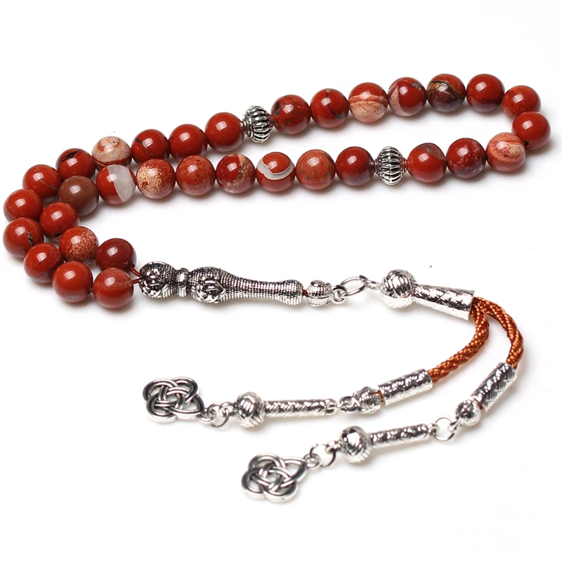 

New beaded necklace natural red jasper islamic prayer beads sibha misbaha