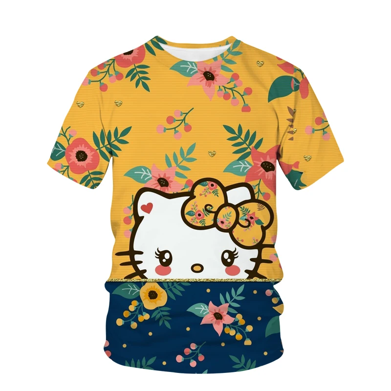 

Летняя Милая 3D футболка с Hello Kitty, милые Мультяшные топы с графическим рисунком, забавная модная футболка унисекс в стиле Харадзюку для девоч...