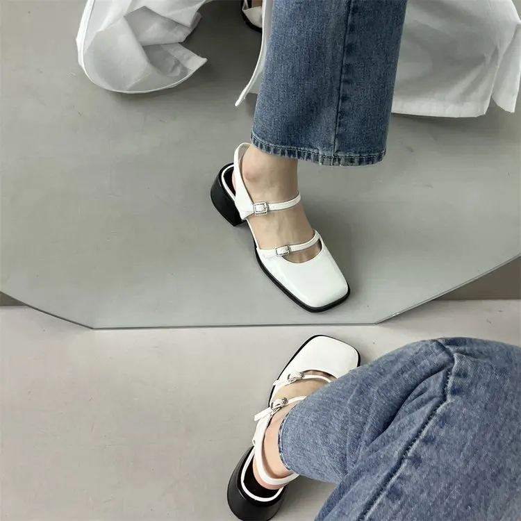 Босоножки женские винтажные на высоком каблуке сандалии с квадратным носком