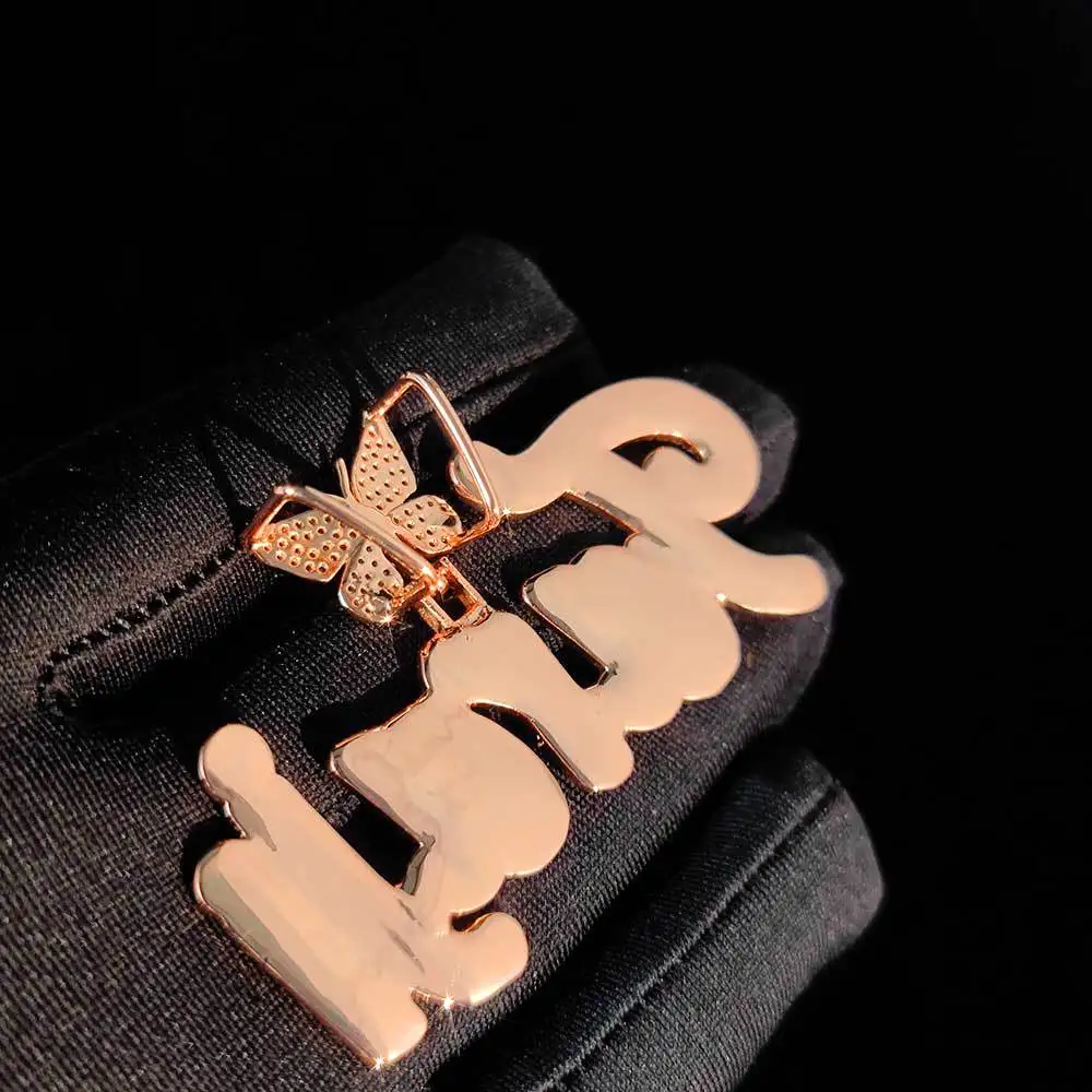 TopBling DIY A-Z Custom Name Letters Pendant Necklaces Butterfly Buckle Bling T Crystal Jewelry 18K Real Gold Platedry