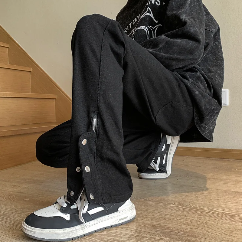 Jeans Men's Baggy Designer Single Breasted Slit Brand Denim Pants Fashion Y2K Gothic Streetwear Korean Clothing Male Trousers