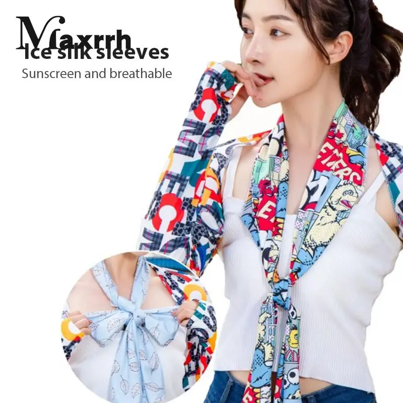 

Women Ice Silk Cooling Shawl Arm Sleeves Sunscreen Anti UV Hand Cover With Finger Hole Summer Thin Section For Outdoor Sports