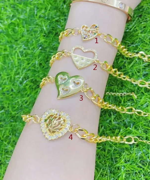 

1pcs heart Adjustable gold copper cz zircon cubic zirconia Cuban chain Bracelet Bangles sf3a