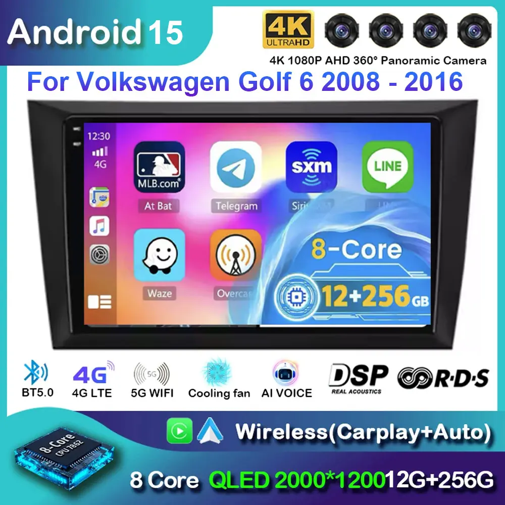 Фото Автомобильный радиоприемник Android 15 для Volkswagen VW Golf 6 MK6 GTI 2008-2012 Беспроводной Carplay Android Auto Стерео Мультимедийный плеер №1