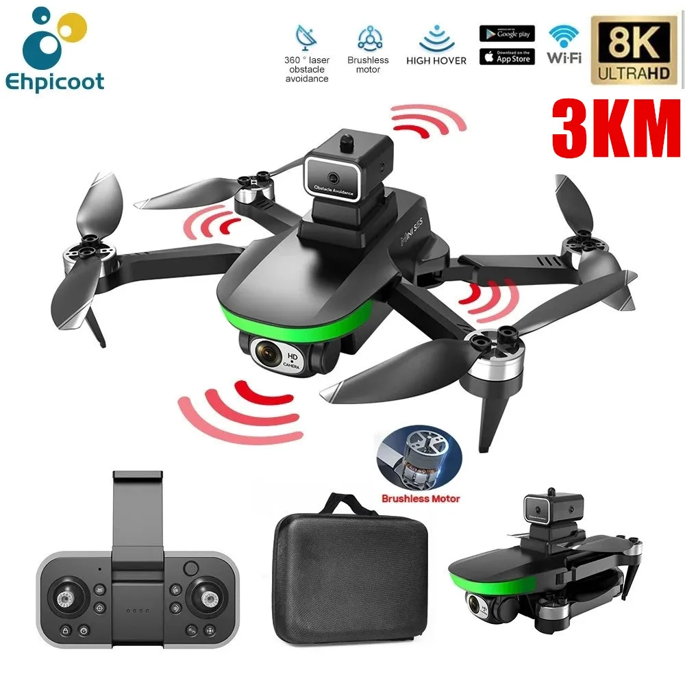 Professional S5S Mini Drone 8K Dual Camera Obstacle Avoidance Optical Flow Brushless Motor Fly 3KM RC Dron Foldable Quadcopter