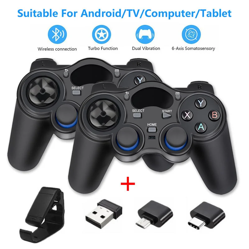 

2.4G Wireless Game Controller Joystick Gamepad With OTG Converter For Game Station 3 Android TV Box 4 Joysticks With Phone Stand