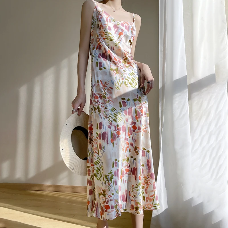 Женское шелковое платье MVLYFLRT трапециевидная юбка с высокой талией и цветочным