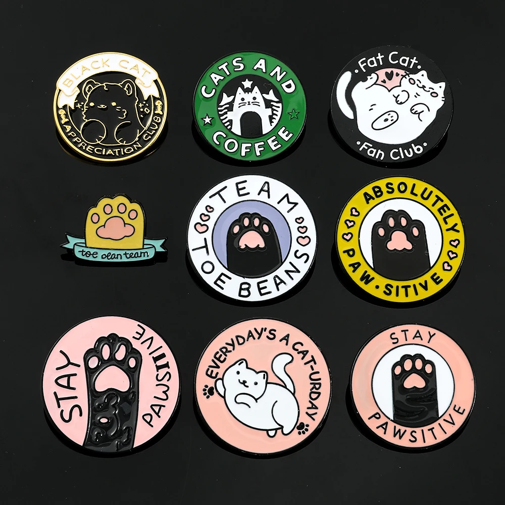 

Cute Fun Cats Club Enamel Pin Fat Cat Paw Badge STAY POSITIVE Kitten Brooches Lapel Pin Jeans Shirt Bag Cute Animal Jewelry Gift