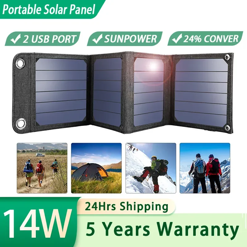 

14W Solar Panels Folding Panel Kit Complete 5V2A USB Output Portable Waterproof for Camping iPad Smartphones Charger