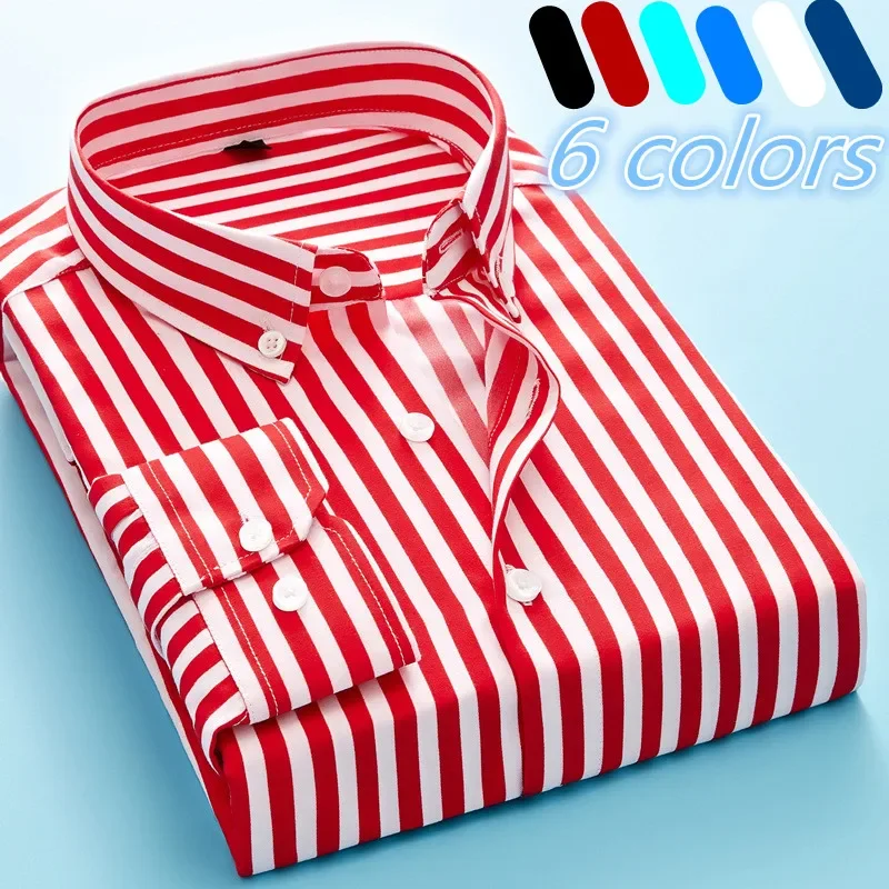 

Men's Casual Striped Long-sleeved Shirt Versatile Polyester Fiber Fabric Loose Breathable Lapel Single-breasted Tops Daily-wear