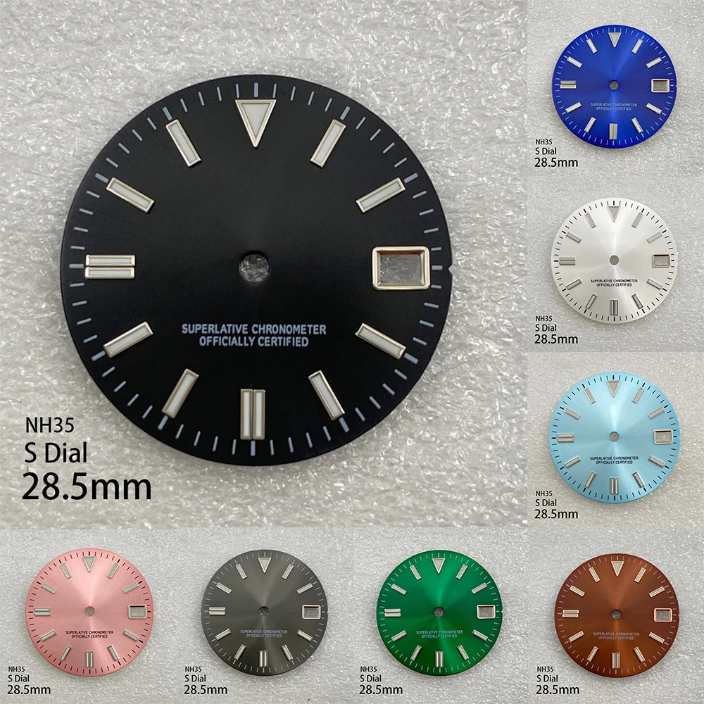 Циферблат Sunray с логотипом S 28 5 мм подходит для механизма NH35/NH36 зеленый яркое