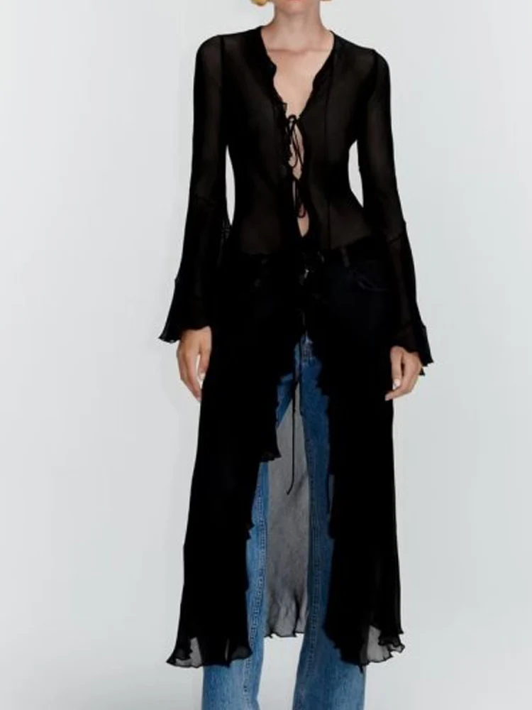 

New Women Long Kimono Blouses 2022 Autumn Casual Flare Sleeve Tops Vintage Single Breasted O-neck T-Shirts Two Colors