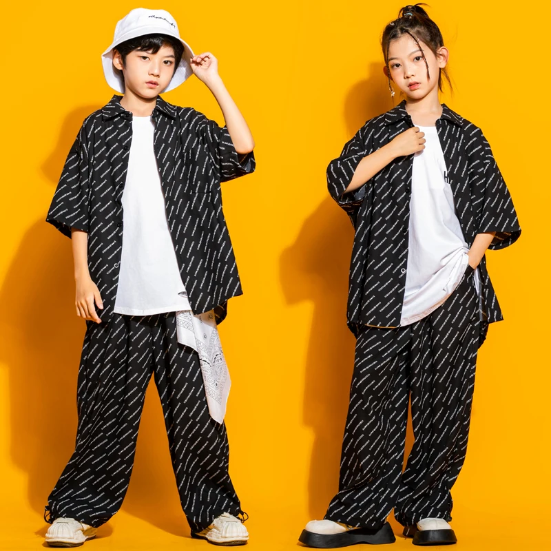 

Kids Teen Ballroom Kpop Outfits Hip Hop Clothing Print Shirt Tops Streetwear Baggy Pants For Girl Boy Jazz Dance Costume Clothes