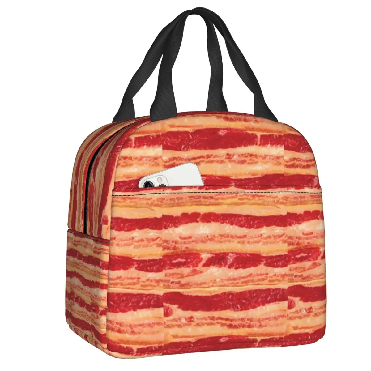 

Bacon Pattern Portable Lunch Box for Women Leakproof Meat Cooler Thermal Food Insulated Lunch Bag Office Work