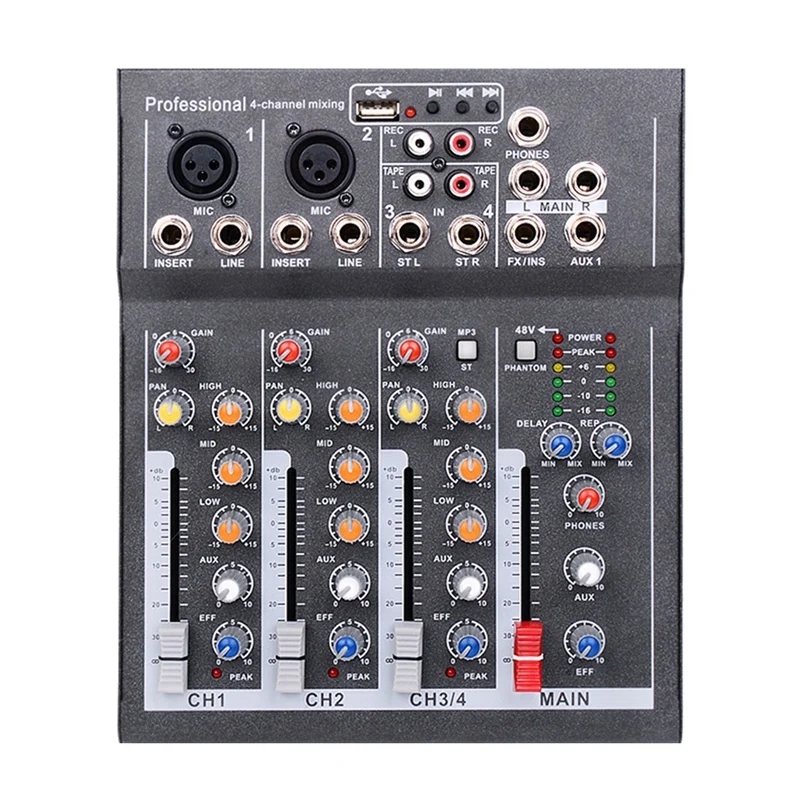 

Mini Portable Audio Mixer with USB DJ Sound Mixing Console MP3 Jack 4 Channel Karaoke 48V Amplifier(EU Plug)