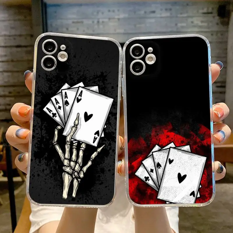 

Poker Fashion Phone Case Transparent For iphone 13 Pro max 12 11 Pro Max Mini X XR XS MAX 7 8 6s plus phone Full Coverage Covers