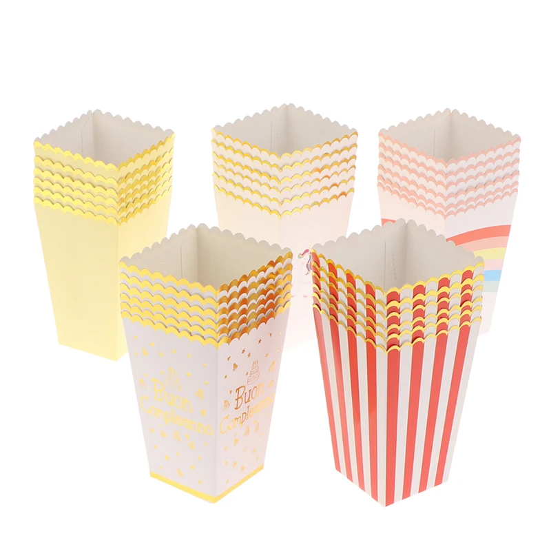 

6Pcs Popcorn Boxes Holder Containers Cartons Paper Bag Stripe Box for Movie Theater Dessert Tables Wedding Favor Party Supplies