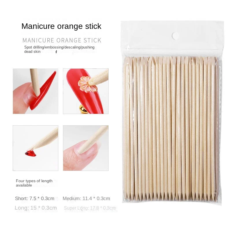

100 шт./упаковка, деревянные палочки для удаления кутикулы, 75/115/150/178 мм