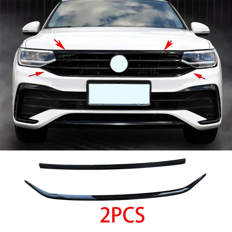 

Для Volkswagen Tiguan 2022 2023 ABS глянцевая черная передняя решетка спортивный черный комплект кузова центральная решетка молдинг накладка накладка 6 шт.