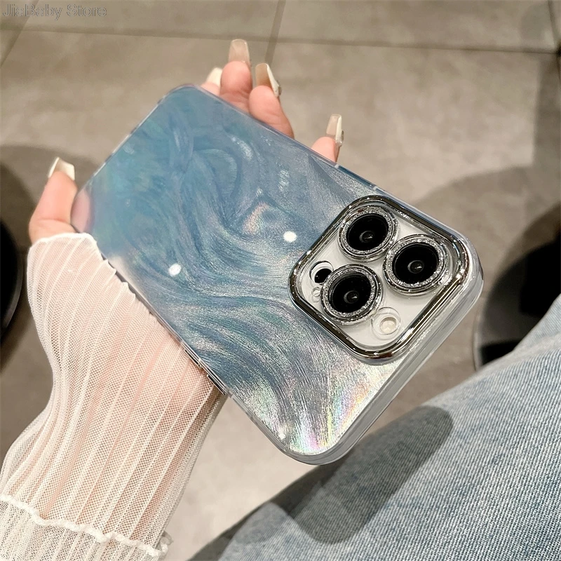 Мягкий чехол с перьями для камеры полным покрытием и жидким блеском телефона iPhone