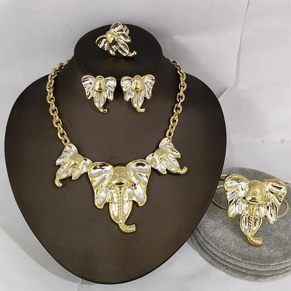 

African Bridal Jewelry Sets for Women Luxury Wedding Necklace Bracelet Dubai Gold 18k Gold Plated Chain Jewelry Set