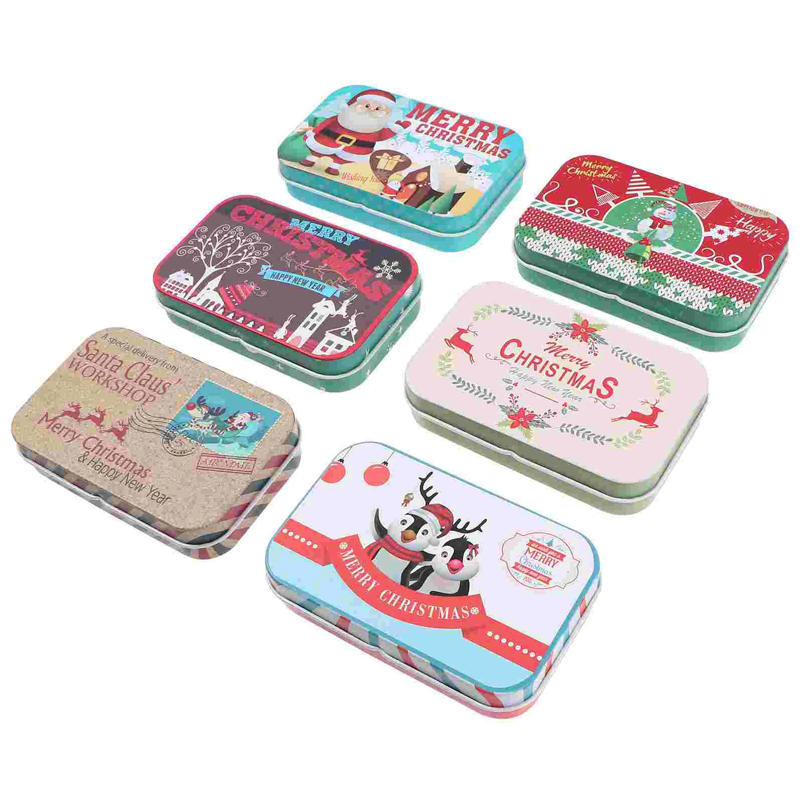 

6 Pcs Tinplate Card Box Christmas Gift Container Storage Organizer Metal Lid Hi Candy Iron Jar Supply Gifts