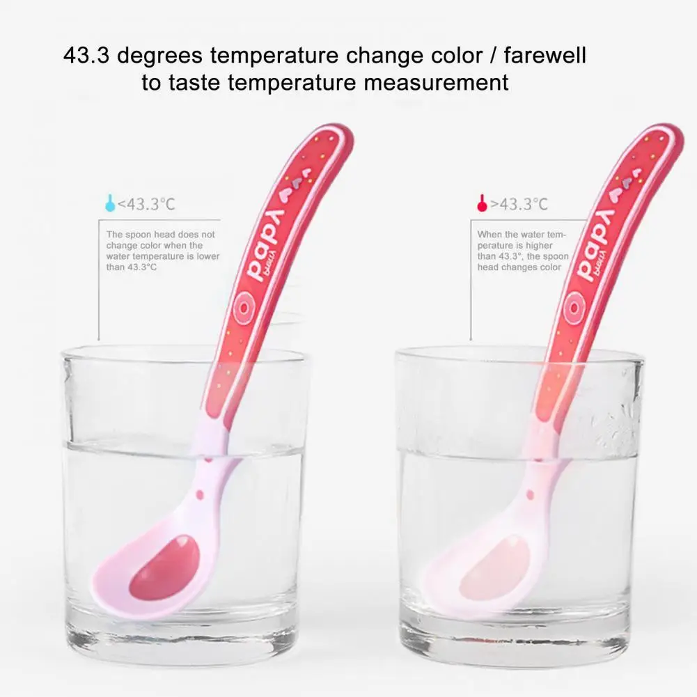 

3Pcs Reusable Lightweight Curved Handle Heat Sensing Color Changing Baby Self-feeding Spoon Baby Spoons for Children