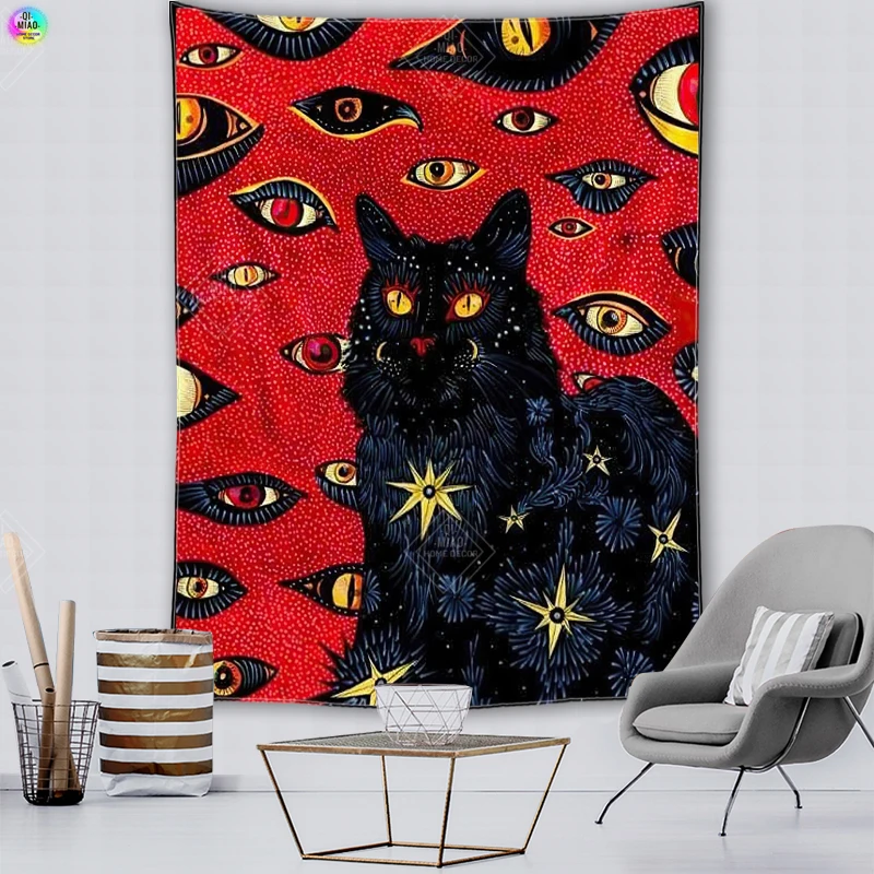 

Mandala Psychedelic Tapestry Witchcraft Hippie Wall Hanging Cat Coven Wall Tapestry Bohemian Wall Art Aesthetic Room Decor
