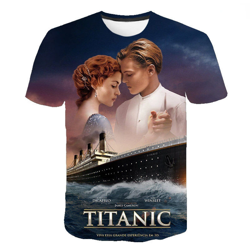 

2023 Summer New Titanic Pattern Short Sleeve Leonardo DiCaprio T-shirt Boy Girl Kids 3D Printed Streetwear Cool Men Women Tops