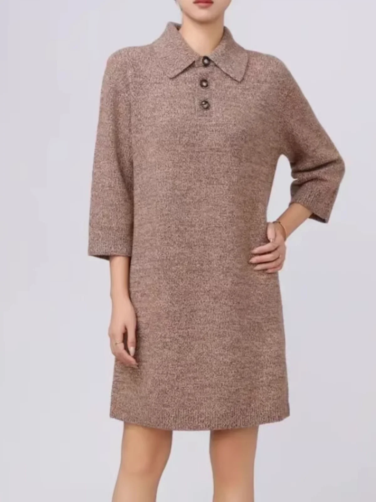 Girdear Same Sle with Mall 2024 осеннее и зимнее свободное флисовое трикотажное платье с