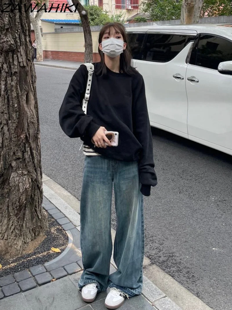 

Y2K Women Vintage Streetwear Baggy Blue Jeans High Waist Straight Wide Leg Pants Denim Trousers Fairy Grunge Alt Clothes