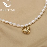 xlentag hollow gold metal natural pearl love heart necklace personality fashion minimalism women jewelry betrothal gift gn0420