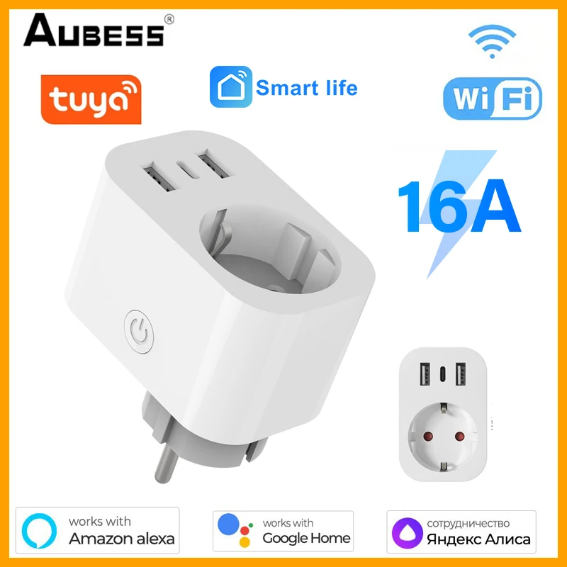

Умная розетка Tuya с 2 USB-портами и 1 портом Type-C, 16 А, 3680 Вт