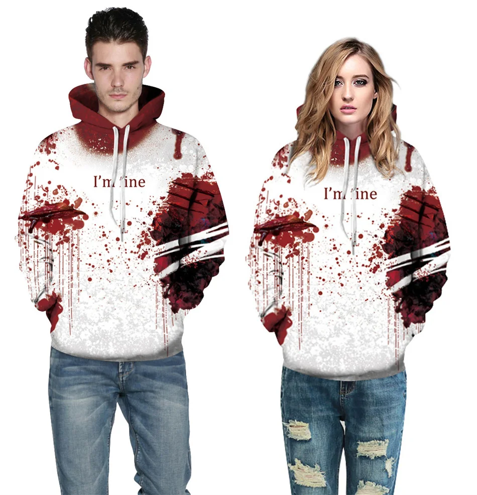 

Holloween Men Women Punk Style Hoodies Letter I M Fine 3D Printed Blood Hooded Sweatshirts Male Female Fashion Clothing Pullover