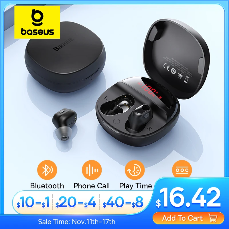 

Baseus Encok WM01 plus Ture беспроводные наушники TWS Earbud Bluetooth 5.3 светодиодный цифровой дисплей 50H Playtime стерео спортивные наушники