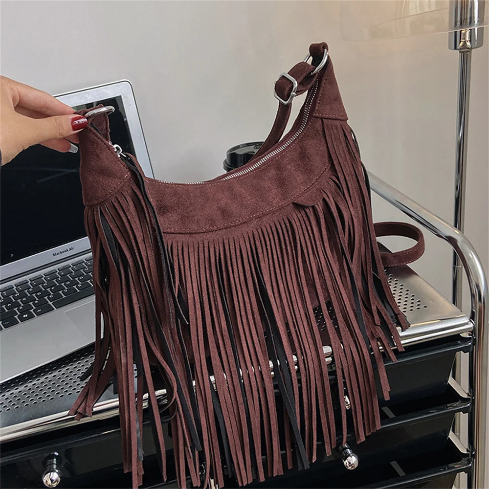 Vegan PU Leather Crossbody Bags Women Fashion Designer Tassel Shoulder Bag Ladies Vintage Versatile Messenger Bag Domil105