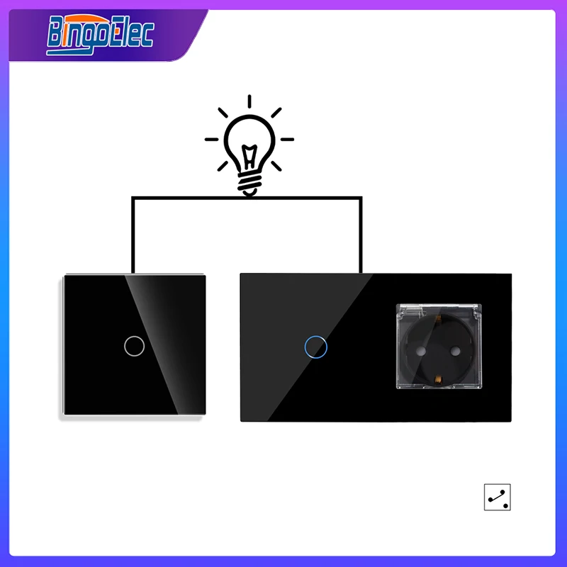 

Bingoelec Waterproof Socket with Switch EU Sockets and Switches 2way Crystal Glass Panel Touch Light Switch Home Improvement