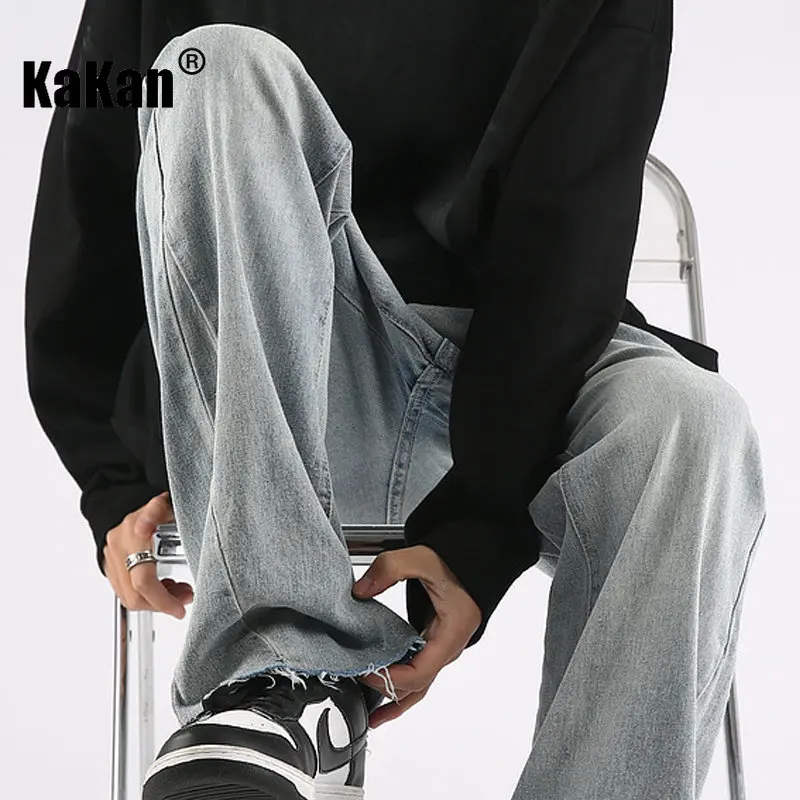 Kakan - Spring/Summer New Vintage Washed Micro Rugged Jeans Men's Wear, Straight Loose High Street Long Jeans K024-LQS916